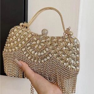 ✨ Gold Crystal Evening Clutch – NWT ✨